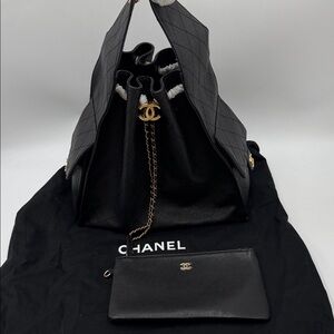 CC 25 Black Quilted Backpack with Gold Accents